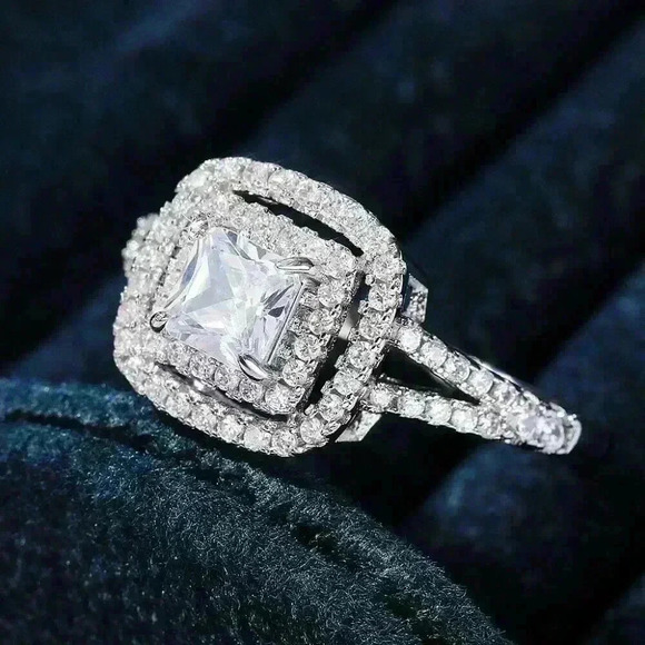 Gorgeous Victorian 14K Gold Over Sterling Silver Diamond Halo Ring - Picture 2 of 3